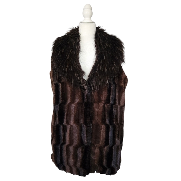 Adrienne Landau Brown Faux Fur Vest Womens Size M Vintage 90s - Picture 1 of 14